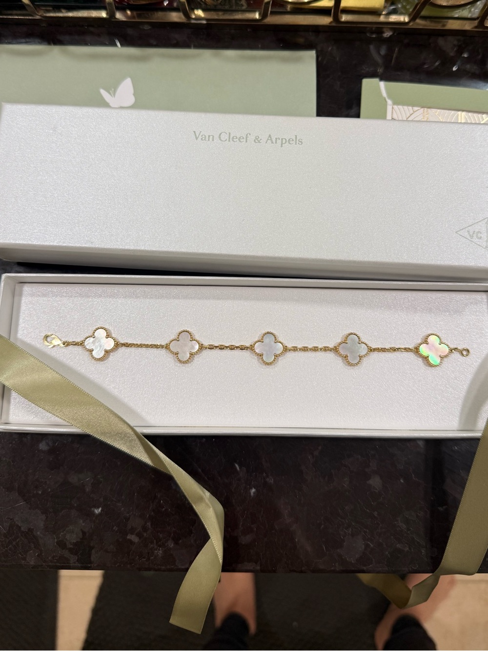 Van Cleef & Arpels Gold Alhambra Bracelet with White Mother-of-Pearl